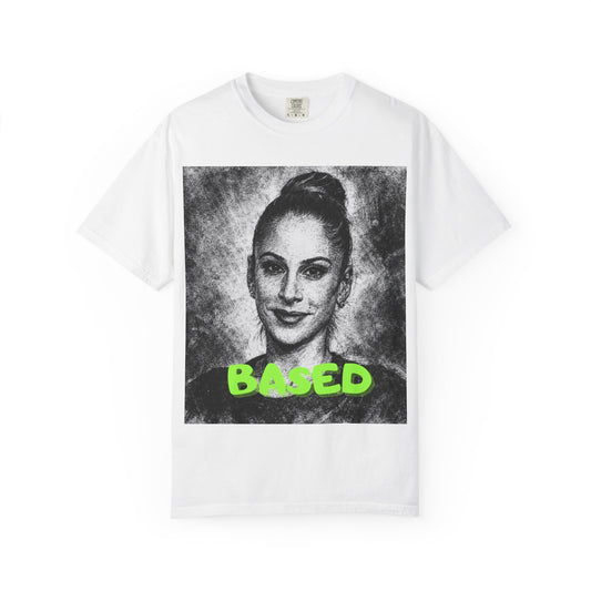 Anna Based Portrait T-Shirt — Vintage Sketch Graphic Tee with Neon "BASED" Text