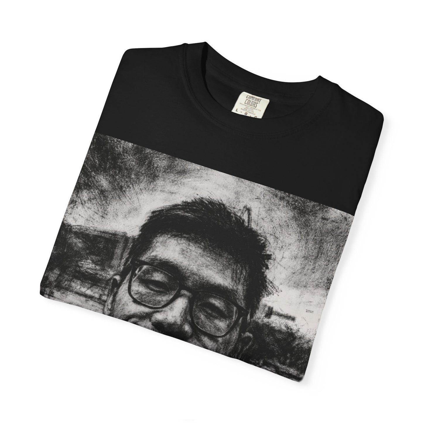 James LI Based Photo T-Shirt – Grayscale Portrait Tee with Neon "BASED" Text