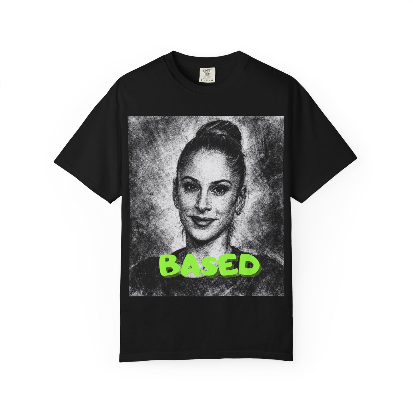 Anna Based Portrait T-Shirt — Vintage Sketch Graphic Tee with Neon "BASED" Text