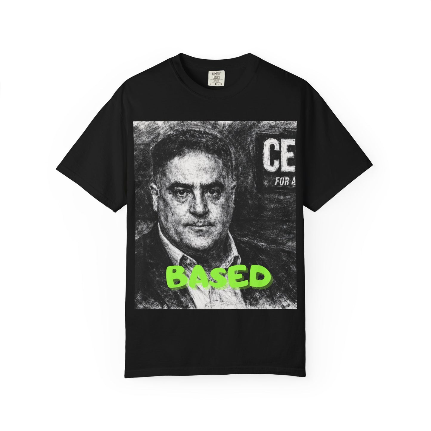 Cenk Based Portrait T-Shirt — Vintage Photo Graphic Tee with "BASED" Text