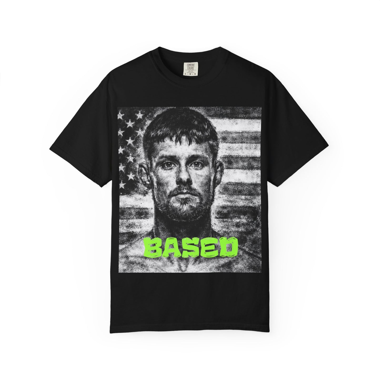 Bryce Mitchell Based Portrait T-Shirt — 'BASED' Graphic Tee with American Flag