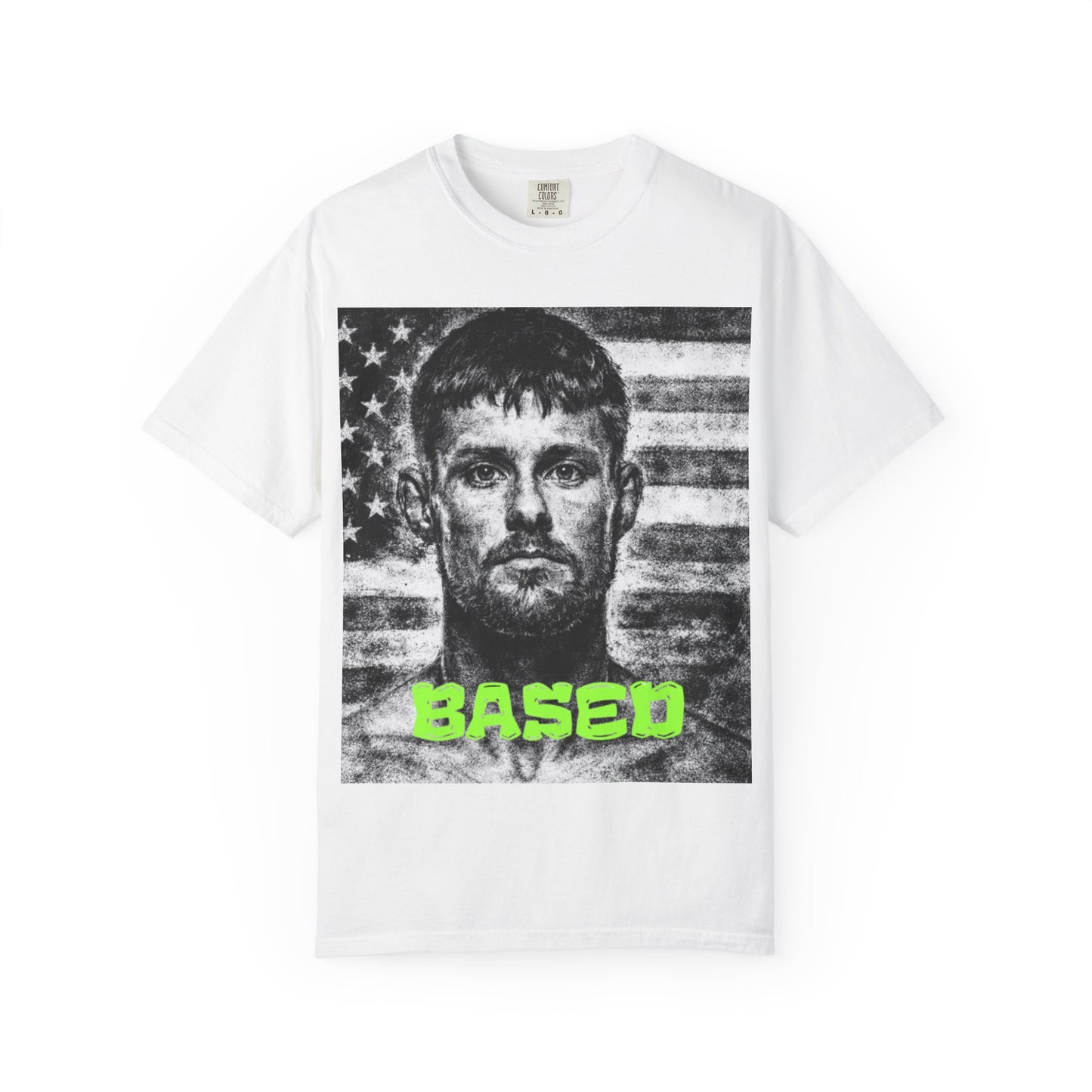 Bryce Mitchell Based Portrait T-Shirt — 'BASED' Graphic Tee with American Flag