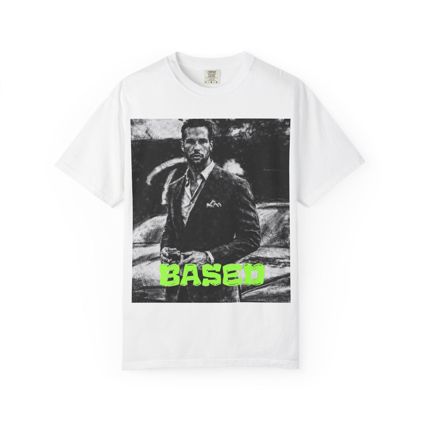 Tristin Tate Based Vintage Portrait T-Shirt — Retro Noir Graphic Tee with Neon "BASED"