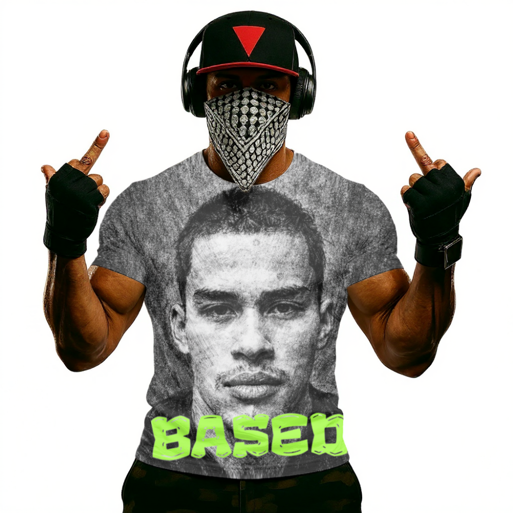 Sneako Based Portrait T-Shirt — Graphic Tee with 'BASED' Neon Text