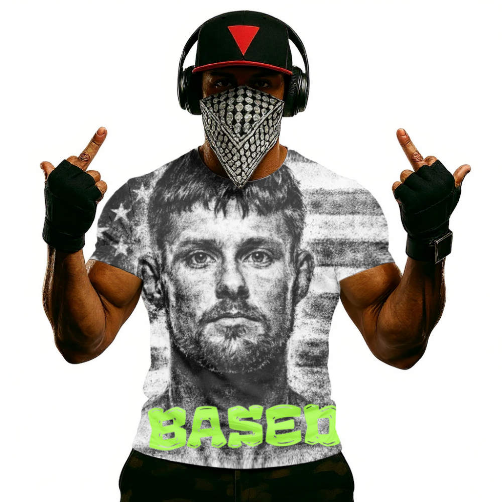 Bryce Mitchell Based Portrait T-Shirt — 'BASED' Graphic Tee with American Flag