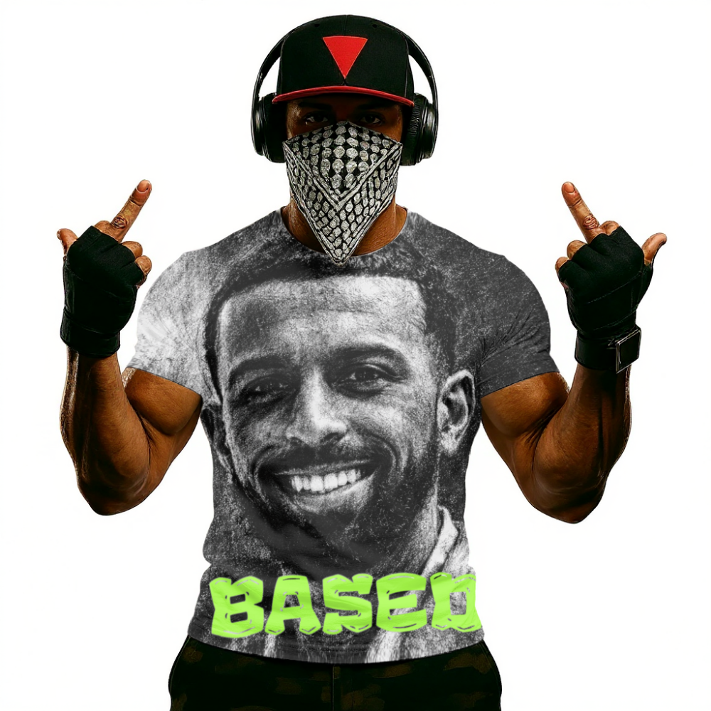 Myron Gaines "BASED" Graphic Tee with Portrait Print
