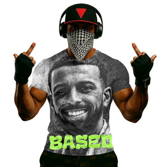 Myron Gaines "BASED" Graphic Tee with Portrait Print