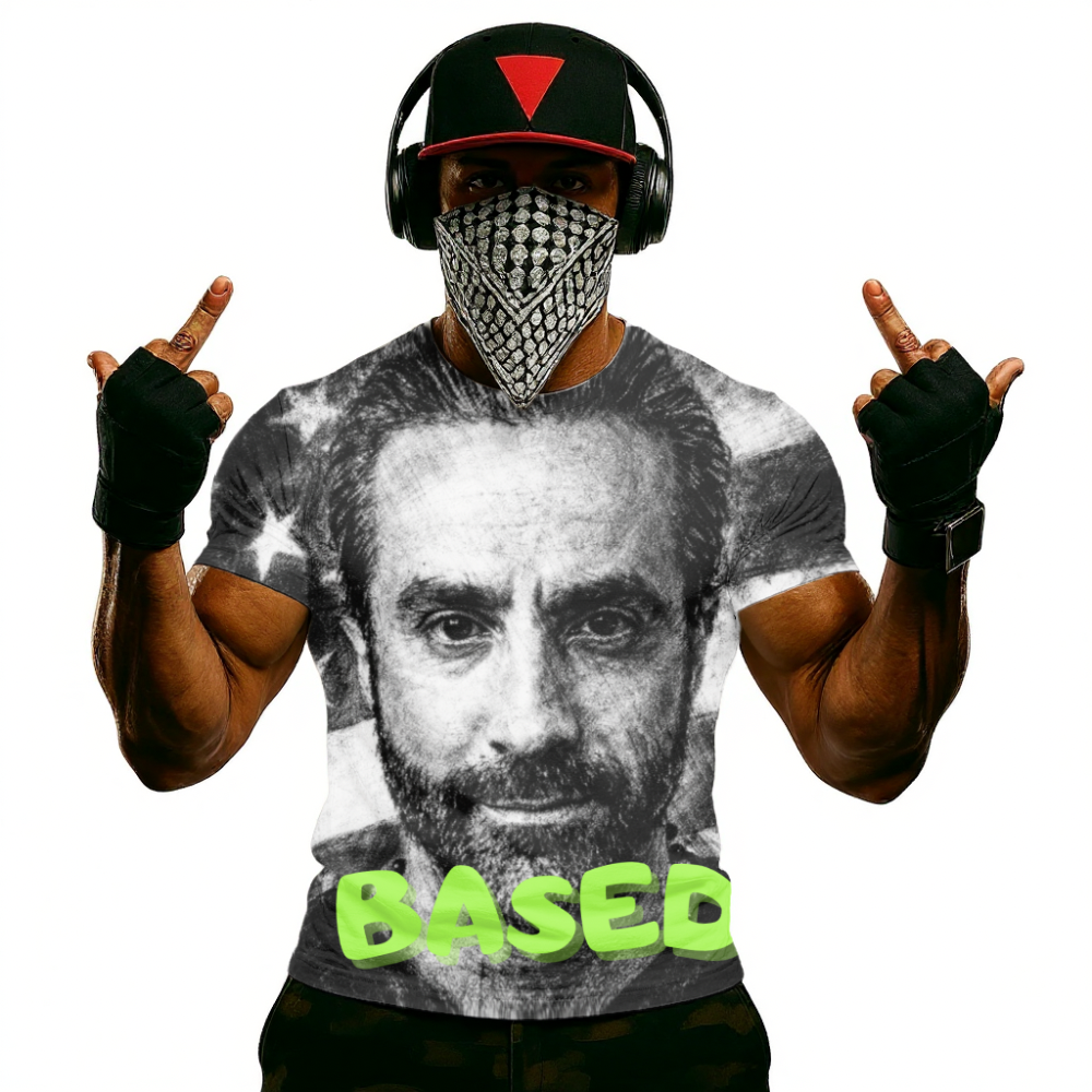 Vinny Based Graphic T-Shirt — Retro Portrait Tee with 'BASED' Text