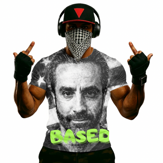 Vinny Based Graphic T-Shirt — Retro Portrait Tee with 'BASED' Text