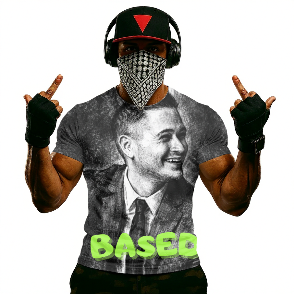 Kyle Kilinsky  Based Retro Portrait T-Shirt — "BASED" Neon Graphic Tee