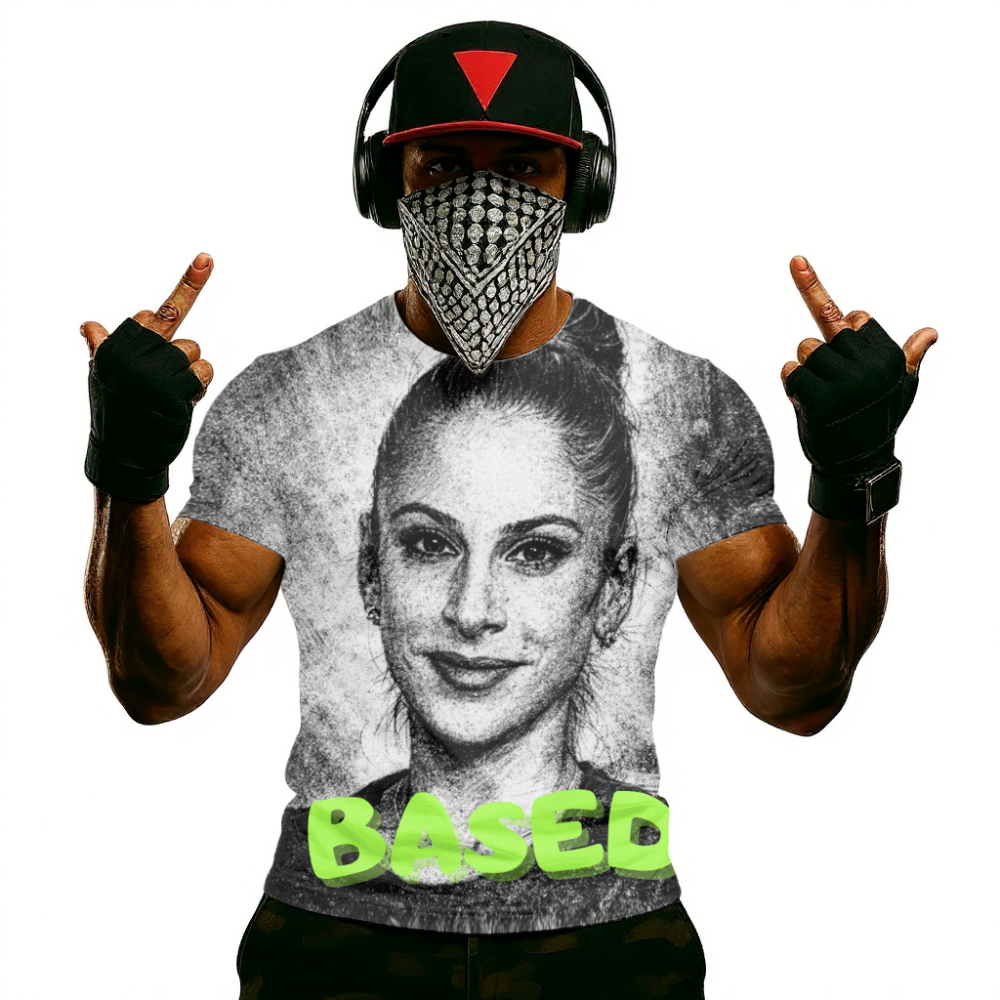 Anna Based Portrait T-Shirt — Vintage Sketch Graphic Tee with Neon "BASED" Text