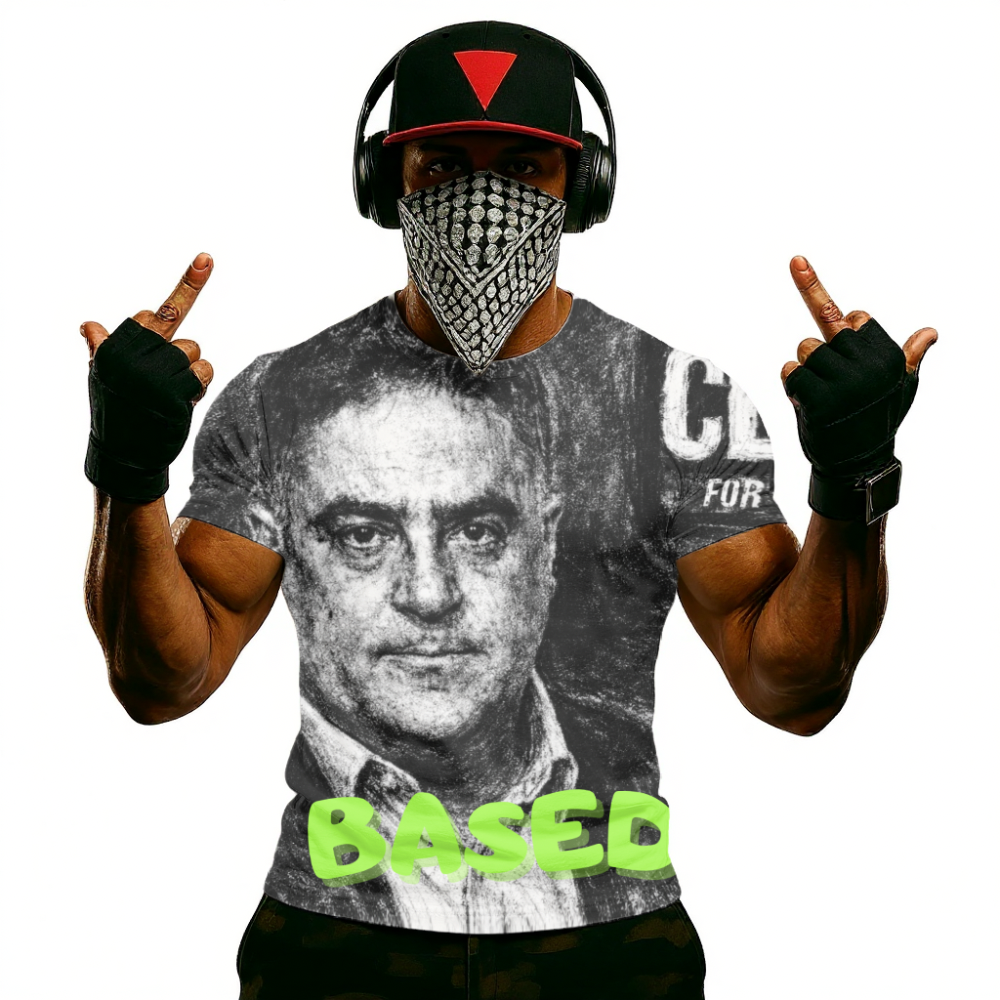 Cenk Based Portrait T-Shirt — Vintage Photo Graphic Tee with "BASED" Text