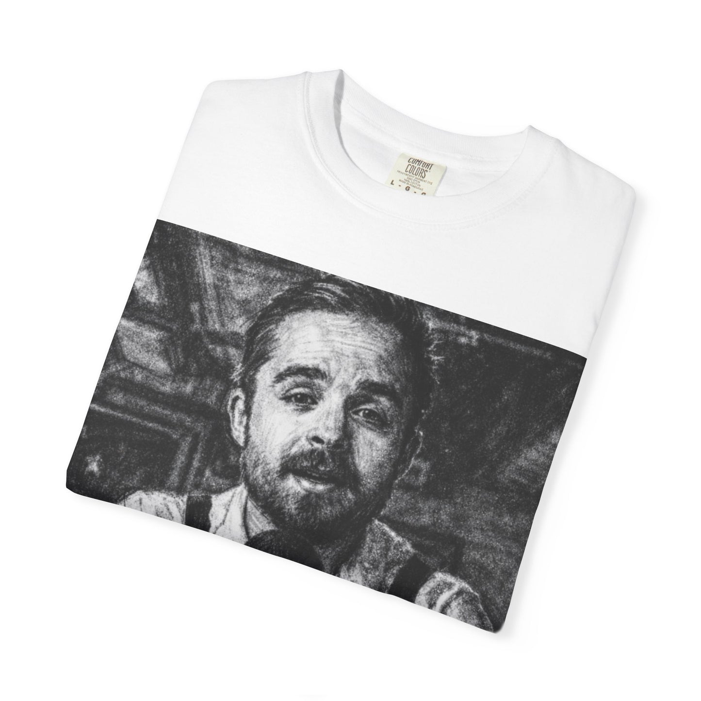 CoffeeZilla Based Portrait T-Shirt — Vintage Monochrome Photo Tee with Neon "BASED" Text