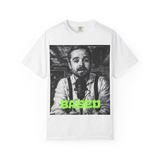 CoffeeZilla Based Portrait T-Shirt — Vintage Monochrome Photo Tee with Neon "BASED" Text